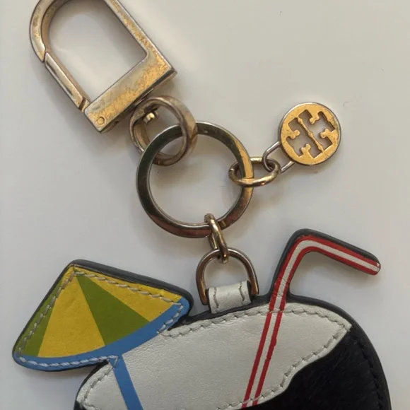 Tory Burch Coconut Cocktail Bag Charm Keychain Hair Calf Leather - Picture 3 of 6
